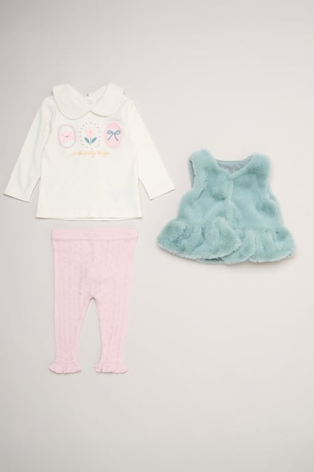 Faux Fur Gilet Set with Long Sleeve T-Shirt & Leggings - Image 1