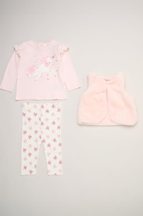 Faux Fur Gilet Set with Unicorn T-Shirt & Leggings - Image 1