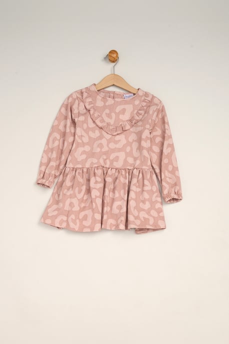 3 Piece Faux Fur Jacket and Printed Dress Set with Beret - Image 3