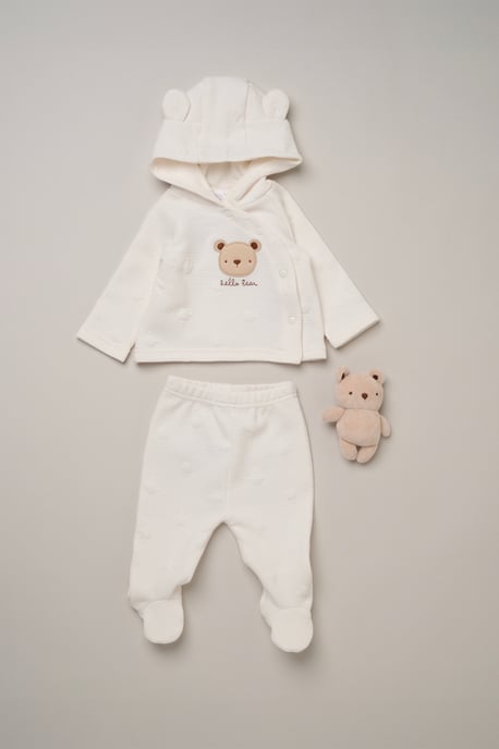 3 Piece Bear Quilted Jacket Outfit Set with Plush Toy - Image 1
