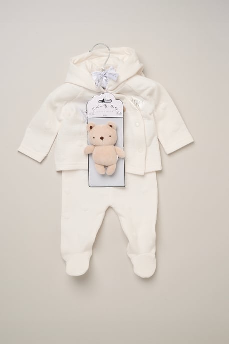 3 Piece Bear Quilted Jacket Outfit Set with Plush Toy - Image 4