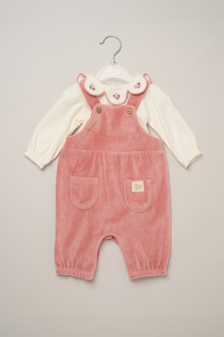 Bodysuit with Embroidered Collar and Velour Dungarees - Image 2