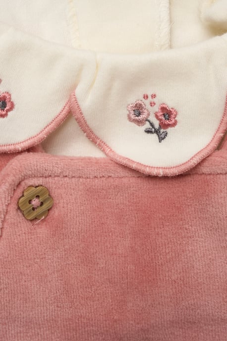 Bodysuit with Embroidered Collar and Velour Dungarees - Image 3