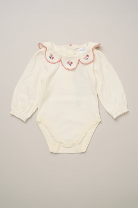 Bodysuit with Embroidered Collar and Velour Dungarees - Image 4