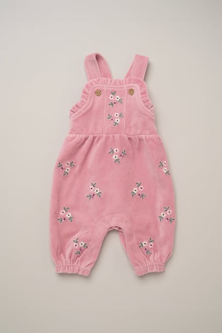 Bodysuit with Peter Pan Collar and Ribbed Velour Dungarees with Embroidery - Image 4