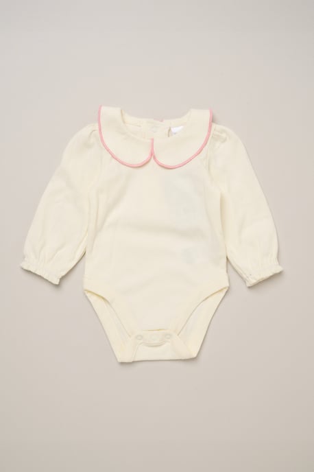 Bodysuit with Peter Pan Collar and Ribbed Velour Dungarees with Embroidery - Image 5