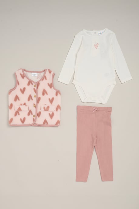 3 Piece Bodysuit, Borg Gilet and Flared Legging Set - Image 1