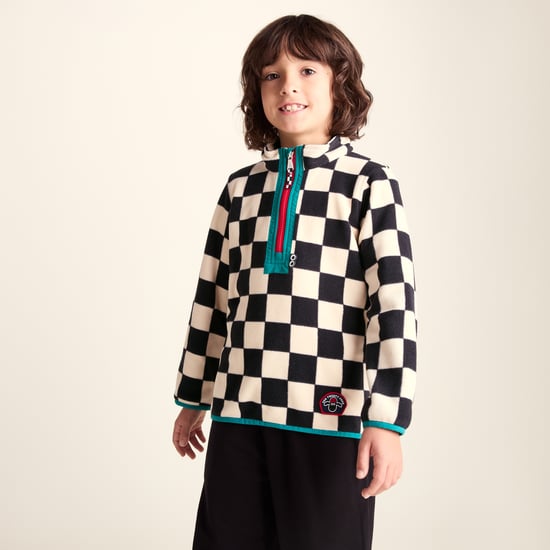 Brecknock Kids Shaun the Sheep Fleece Zip Neck - Woolly/Black Checkerboard - Image 3