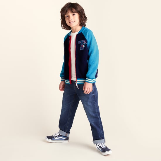 Aberfield Shaun the Sheep Kids Sherpa Varsity Bomber Jacket - Night Blue/Bondi Blue - Image 1