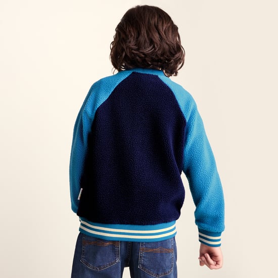 Aberfield Shaun the Sheep Kids Sherpa Varsity Bomber Jacket - Night Blue/Bondi Blue - Image 2