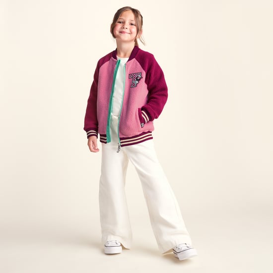 Aberfield Shaun the Sheep Kids Sherpa Varsity Bomber Jacket - Candy Floss/Beetroot Red - Image 1