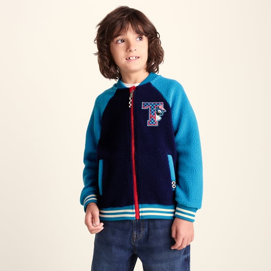 Aberfield Shaun the Sheep Kids Sherpa Varsity Bomber Jacket - Night Blue/Bondi Blue - Image 3