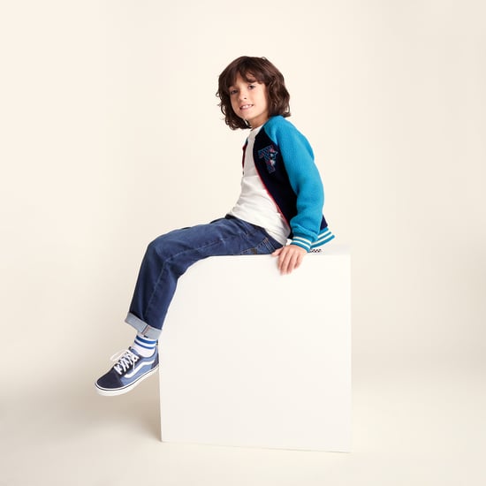 Aberfield Shaun the Sheep Kids Sherpa Varsity Bomber Jacket - Night Blue/Bondi Blue - Image 4