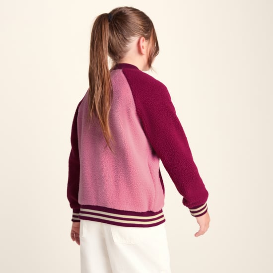 Aberfield Shaun the Sheep Kids Sherpa Varsity Bomber Jacket - Candy Floss/Beetroot Red - Image 2