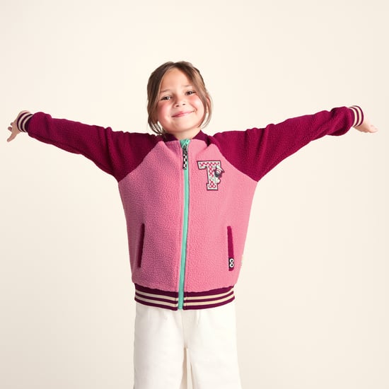 Aberfield Shaun the Sheep Kids Sherpa Varsity Bomber Jacket - Candy Floss/Beetroot Red - Image 3