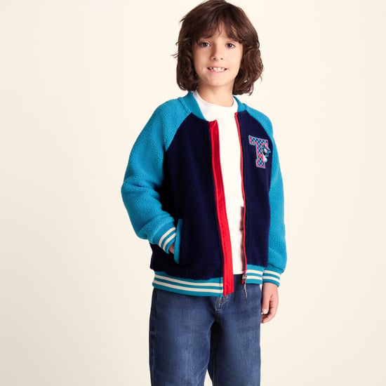 Aberfield Shaun the Sheep Kids Sherpa Varsity Bomber Jacket - Night Blue/Bondi Blue - Image 6