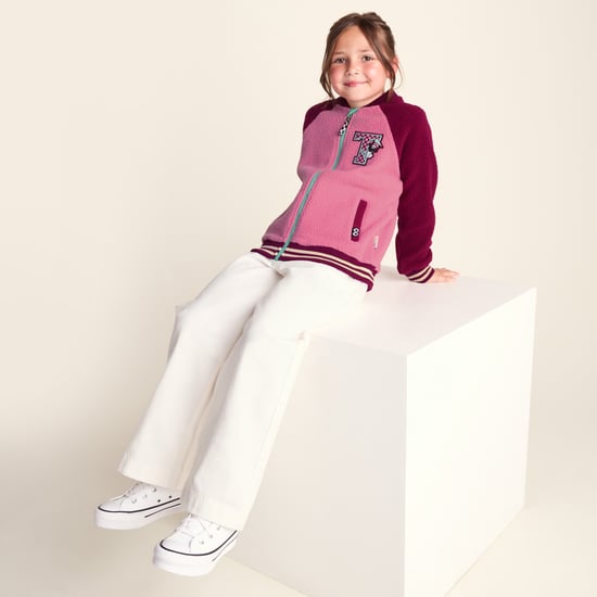 Aberfield Shaun the Sheep Kids Sherpa Varsity Bomber Jacket - Candy Floss/Beetroot Red - Image 4