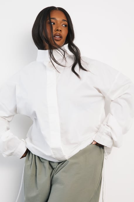 Plus Cotton Funnel Neck Shirt - Image 1