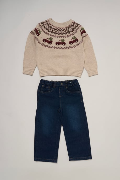 True Knit Fair isle Jumper with Jeans - Image 1