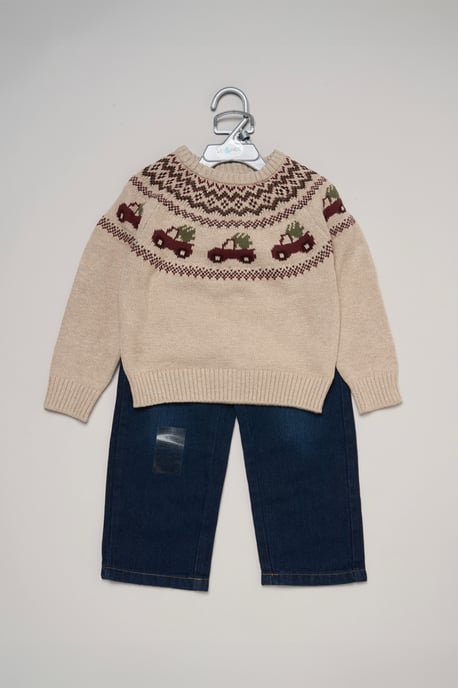 True Knit Fair isle Jumper with Jeans - Image 2