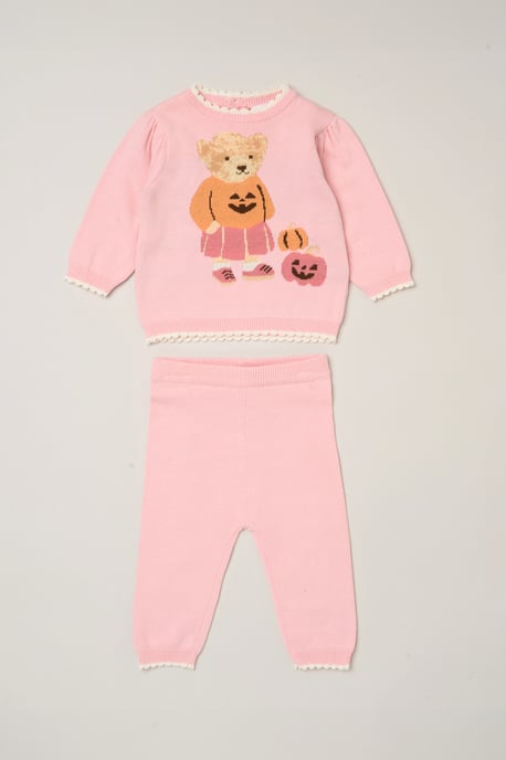 True Knit Pumpkin Bear Jumper and Trousers Set - Image 2