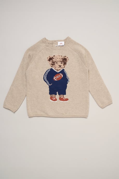 True Knit Jumper with Jacquard American Football Bear - Image 1