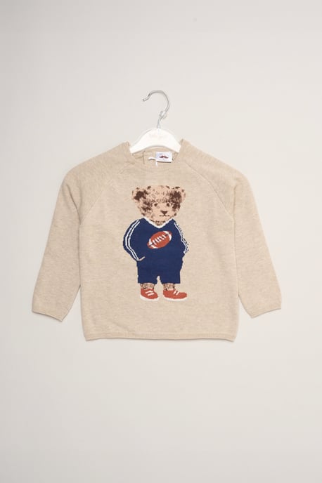 True Knit Jumper with Jacquard American Football Bear - Image 2