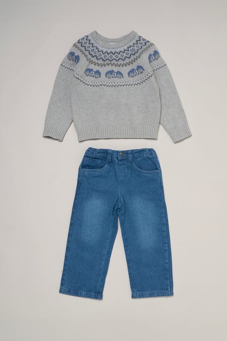True Knit Fair isle Jumper with Jeans - Image 1