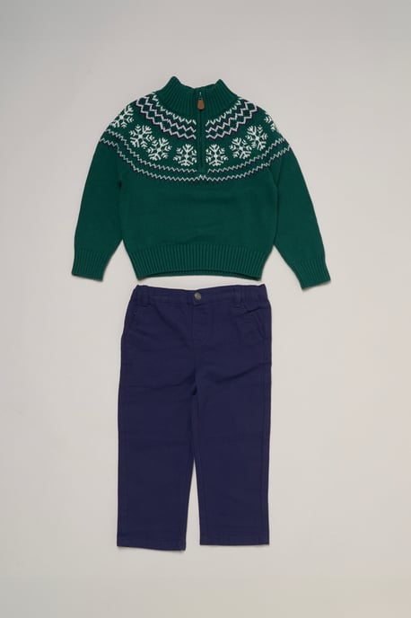 Half Zip True Knit Fair isle Jumper with Twill Trousers - Image 1