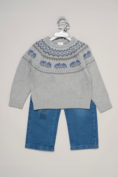 True Knit Fair isle Jumper with Jeans - Image 2
