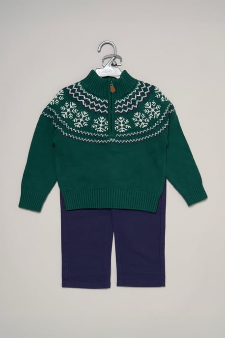 Half Zip True Knit Fair isle Jumper with Twill Trousers - Image 2