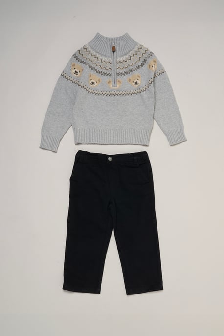 Half Zip True Knit Fair isle Jumper with Twill Trousers - Image 1