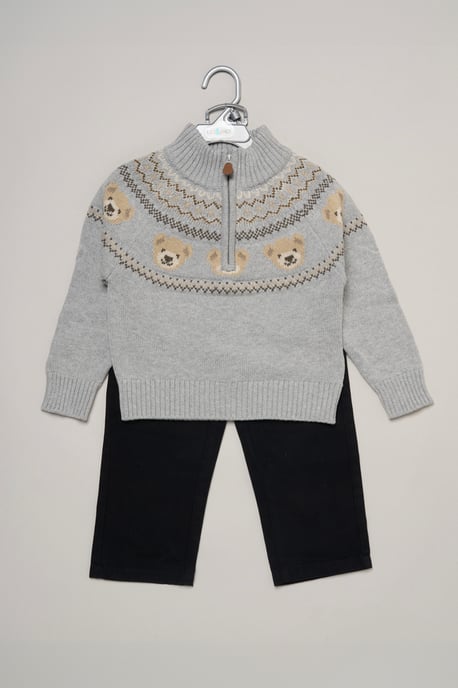 Half Zip True Knit Fair isle Jumper with Twill Trousers - Image 2