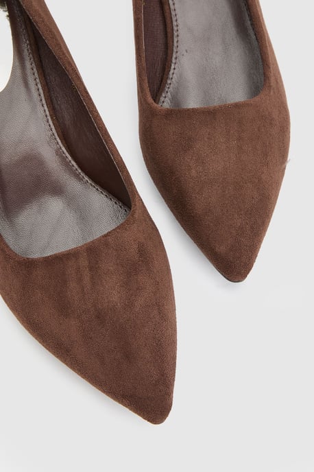 Tiff Faux Suede High Block Heel Pointed Court Shoes - Image 3