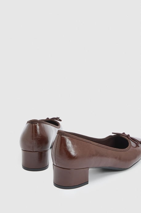 Gracie Faux Patent Leather Bow Detail Low Block Heel Court Shoes - Image 2