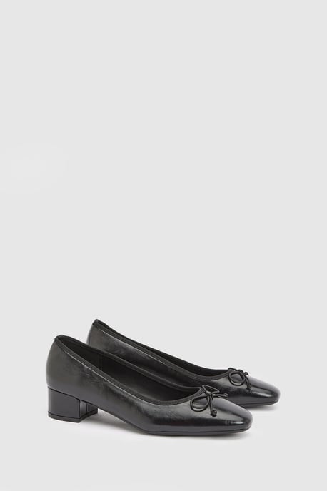 Gracie Faux Patent Leather Bow Detail Low Block Heel Court Shoes - Image 1