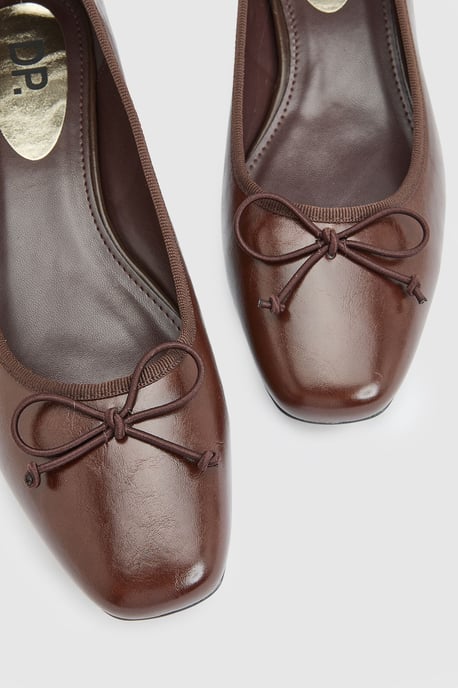 Gracie Faux Patent Leather Bow Detail Low Block Heel Court Shoes - Image 3