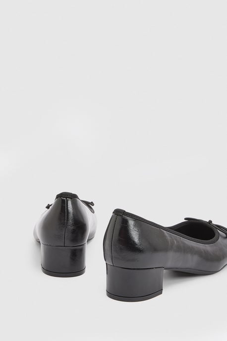 Gracie Faux Patent Leather Bow Detail Low Block Heel Court Shoes - Image 2
