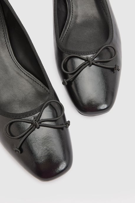 Gracie Faux Patent Leather Bow Detail Low Block Heel Court Shoes - Image 3