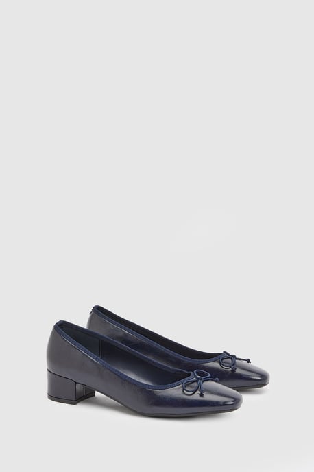 Gracie Faux Patent Leather Bow Detail Low Block Heel Court Shoes - Image 1