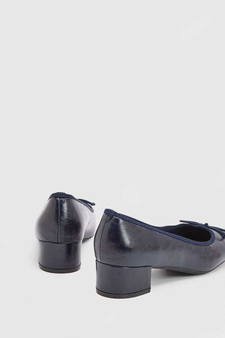 Gracie Faux Patent Leather Bow Detail Low Block Heel Court Shoes - Image 2
