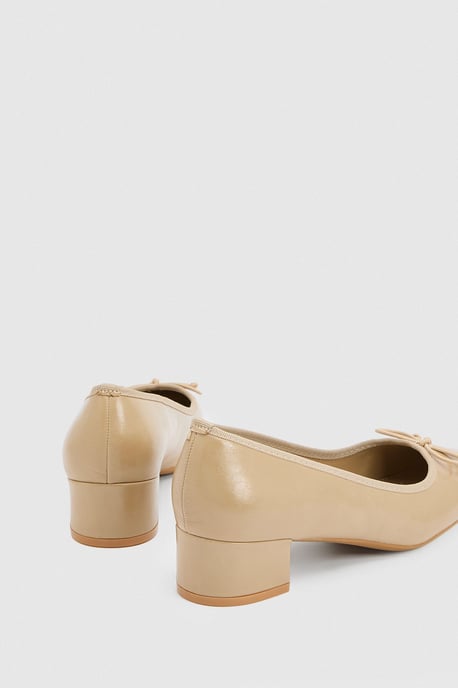 Gracie Faux Patent Leather Bow Detail Low Block Heel Court Shoes - Image 2