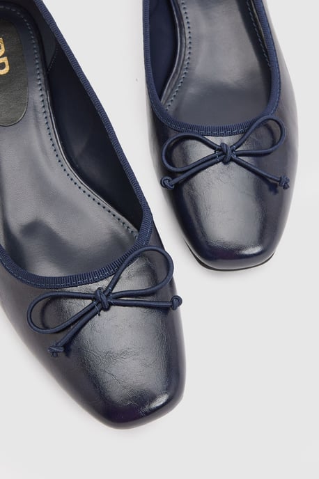 Gracie Faux Patent Leather Bow Detail Low Block Heel Court Shoes - Image 3