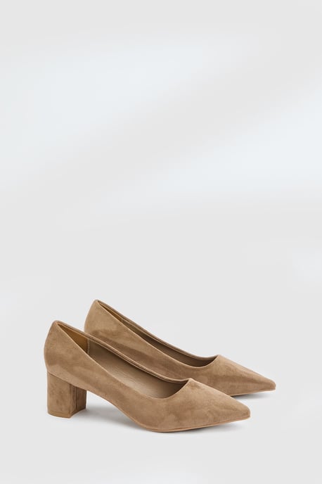 Tiff Faux Suede High Block Heel Pointed Court Shoes - Image 1