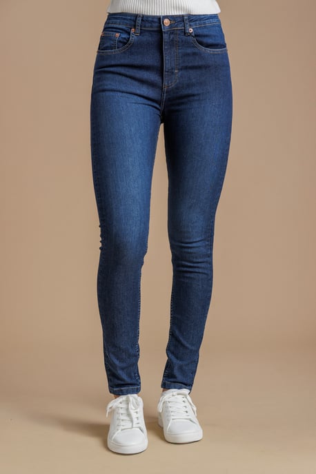 Blue Cotton Blend Stretch High Rise Skinny Denim Jeans - Image 1