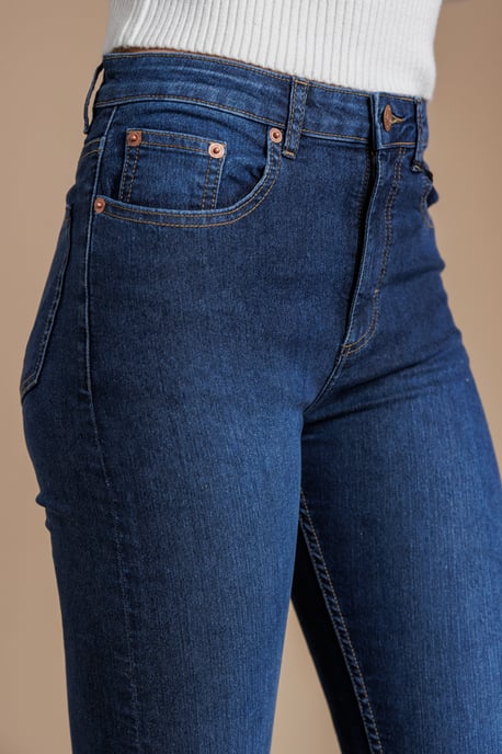 Blue Cotton Blend Stretch High Rise Skinny Denim Jeans - Image 4