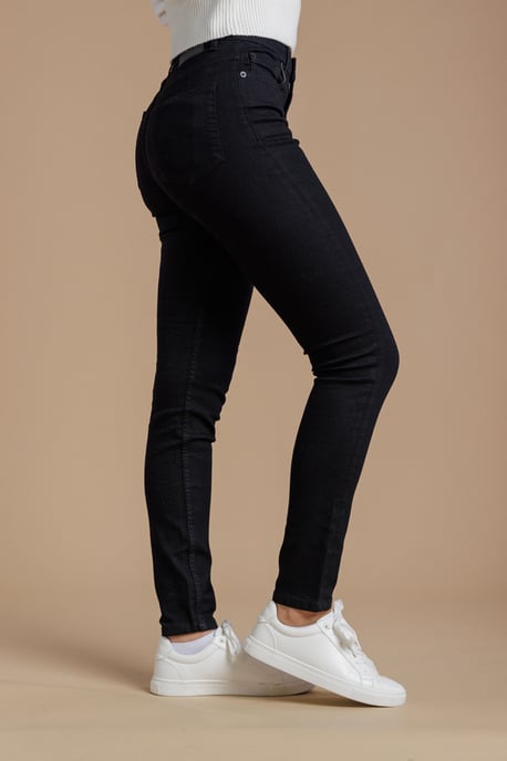 Black Cotton Blend Stretch High Rise Skinny Denim Jeans - Image 5