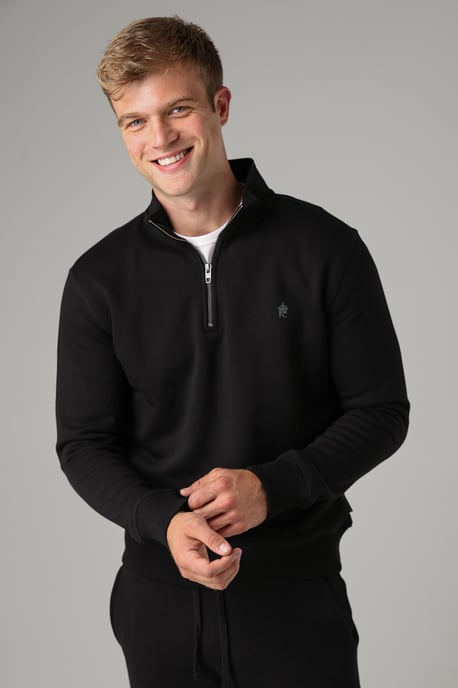Black Cotton Blend Half-Zip Jumper - Image 1