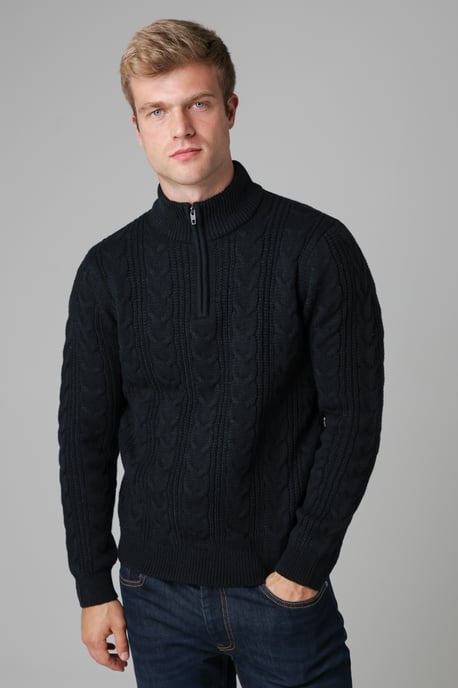 Navy 1/2 Zip Cable Knit Jumper - Image 1