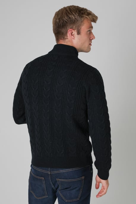 Navy 1/2 Zip Cable Knit Jumper - Image 2